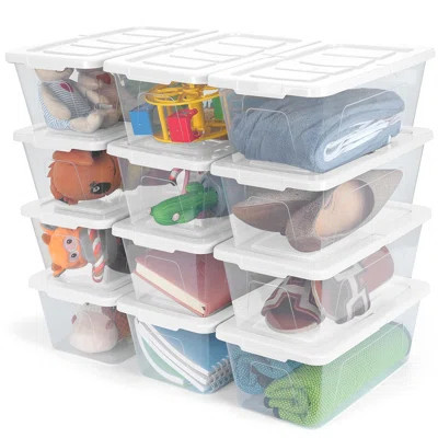 12-Piece Plastic Storage Bin With Lid For Organization, Clear Plastic Storage Bin | Wayfair North America