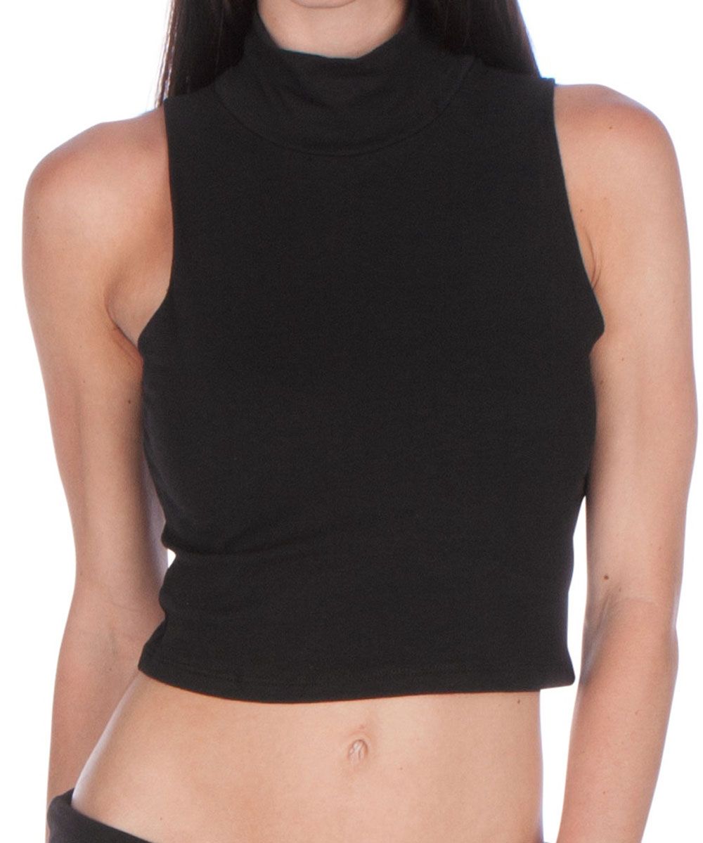 Sakkas Mock Neck Turtleneck Sleeveless Scuba Crop Top - Made in USA - Black - Large | Walmart (US)