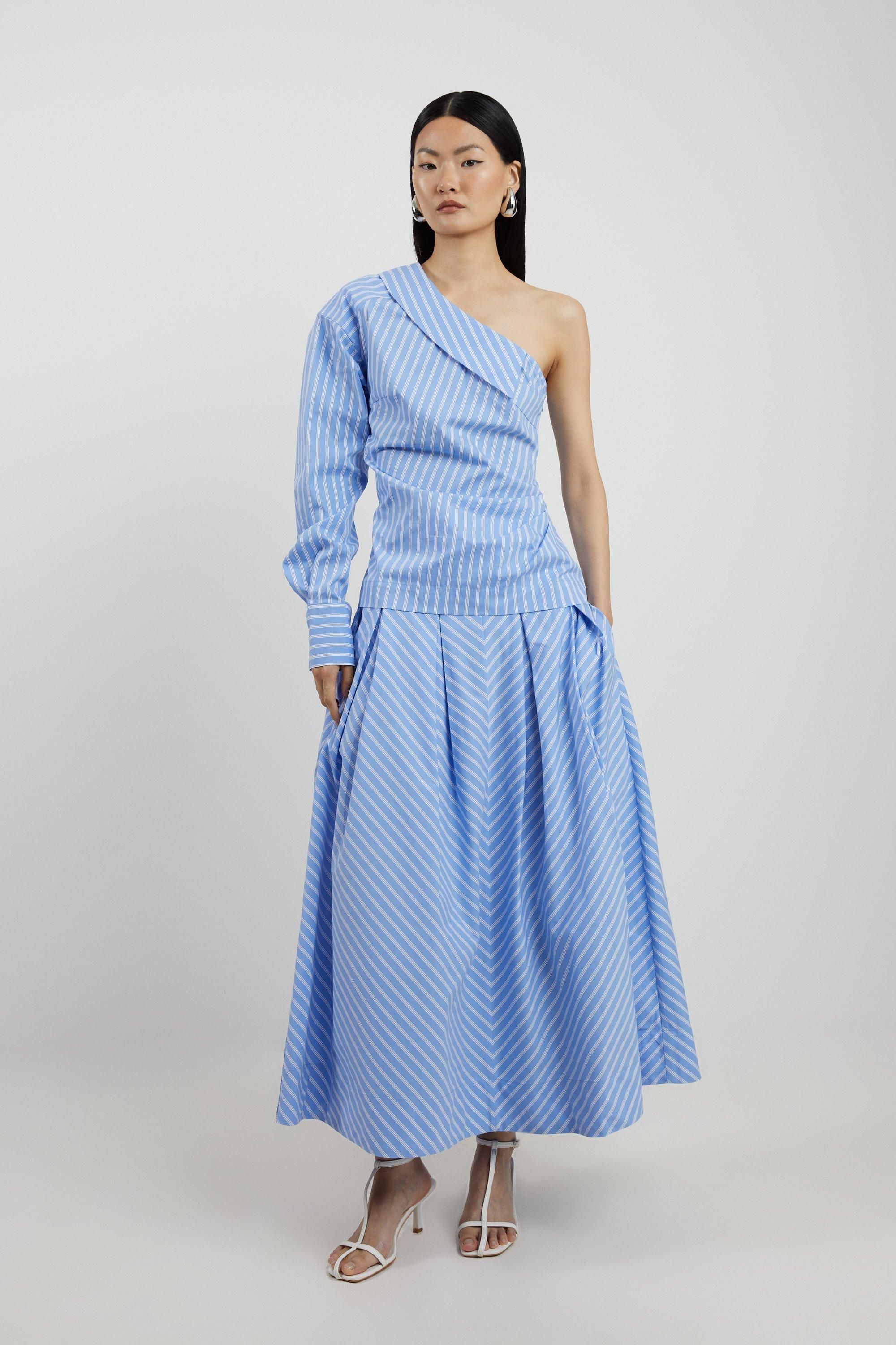 Stripe Woven Prom Midi Skirt | Karen Millen US