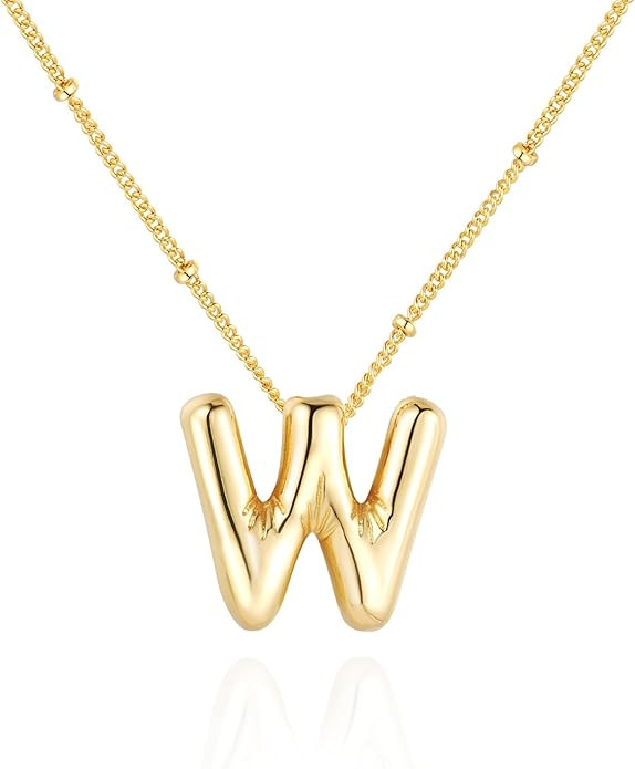Bubble Letter Necklace gold Initial Necklaces for Women, Dainty 14K Plated Balloon Pendant Neckla... | Amazon (US)