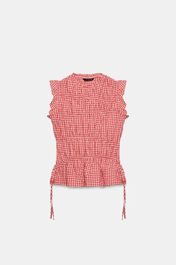 GINGHAM RUCHED TOP | Zara US