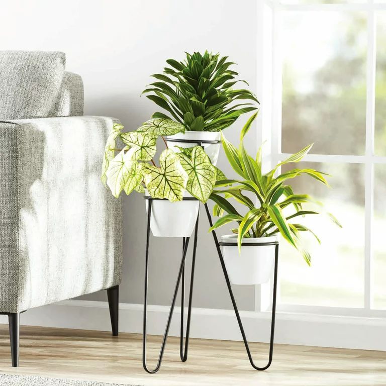 Mainstays Multilevel White Plain Metal Planter with Folding Stand | Walmart (US)