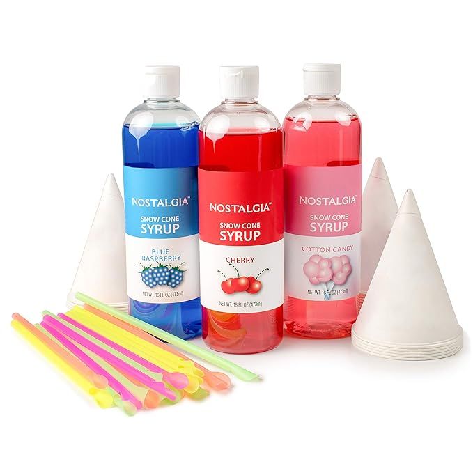 Nostalgia SCK3 Premium Syrup Party Kit Snow Cones, 20 Spoons/Straws, Blue Raspberry, Cherry, Cott... | Amazon (US)