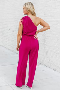 Believe Me Berry One Shoulder Plisse Jumpsuit | Pink Lily