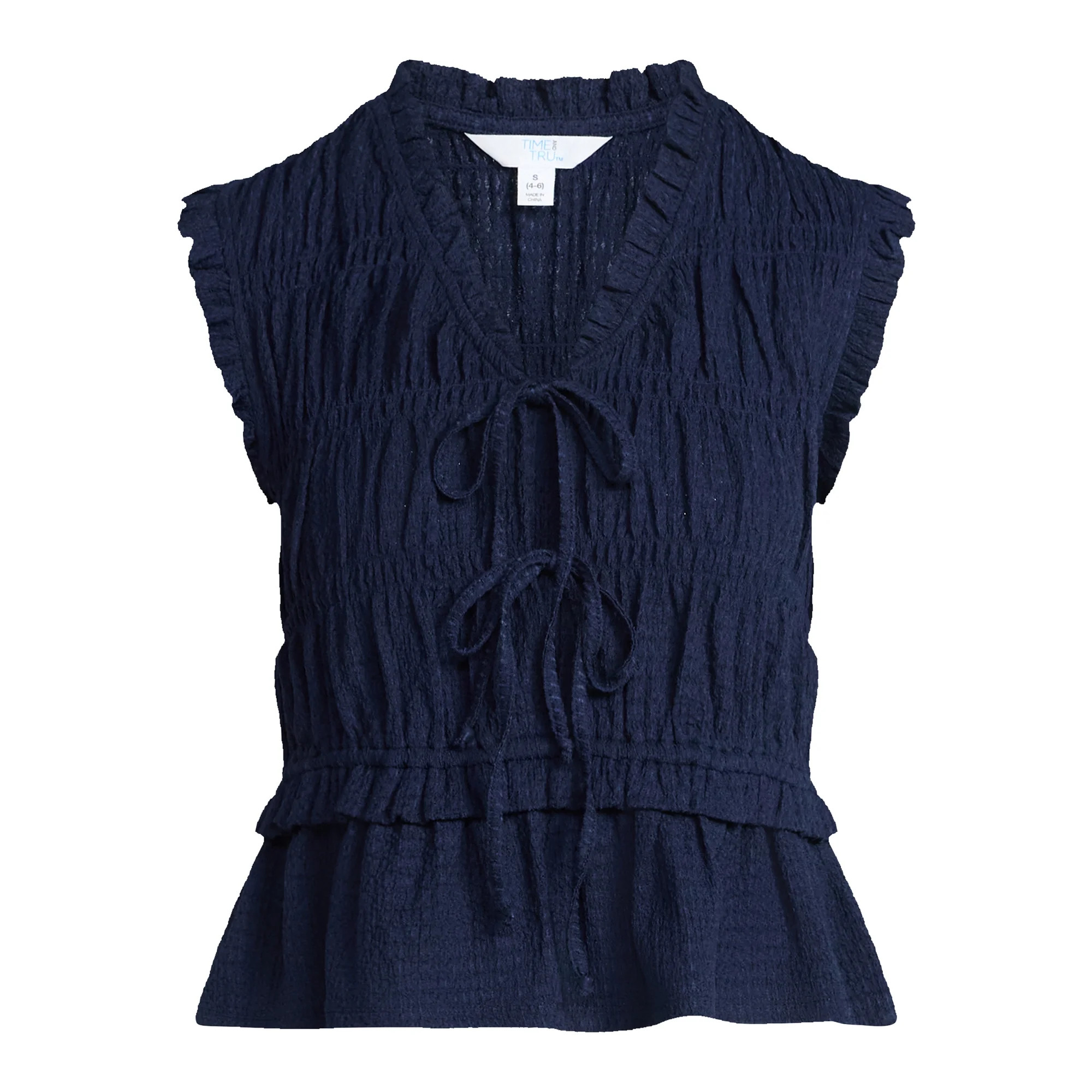 Time and Tru Women's Textured Tie Front Top, Sizes XS-XXXL | Walmart (US)
