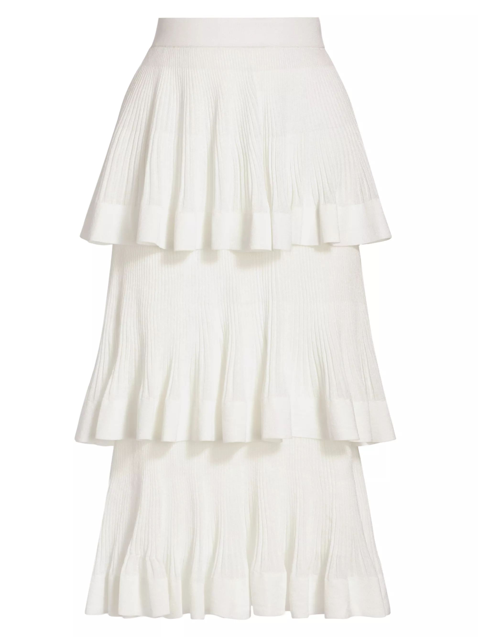 Cotton-Blend Rib-Knit Tiered Midi-Skirt | Saks Fifth Avenue