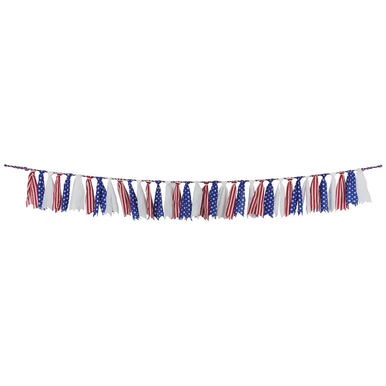 Way to Celebrate Patriotic Stars and Stripes Ribbon Garland, 6-Foot, Decorative Red/White/Blue fo... | Walmart (US)