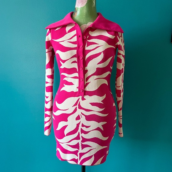 Hanifa Pink and White Bodycon Soraya Dress sz S | Poshmark