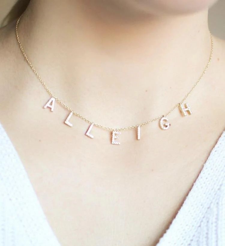 NON CUSTOMIZABLE It's All in a Name™ Necklace Silver With Crystals Ready to Ship | The Sis Kiss