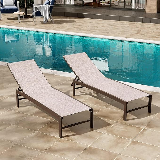 Crestlive Products Lounge Chair Outdoor Set of 2, Aluminum Pool Chaise Lounge Chairs, Adjustable ... | Amazon (US)