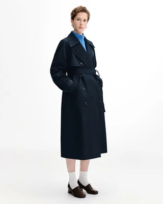 Stand-Collar Double-Breasted Trench Coat – Cotton Blend | SELFWHO