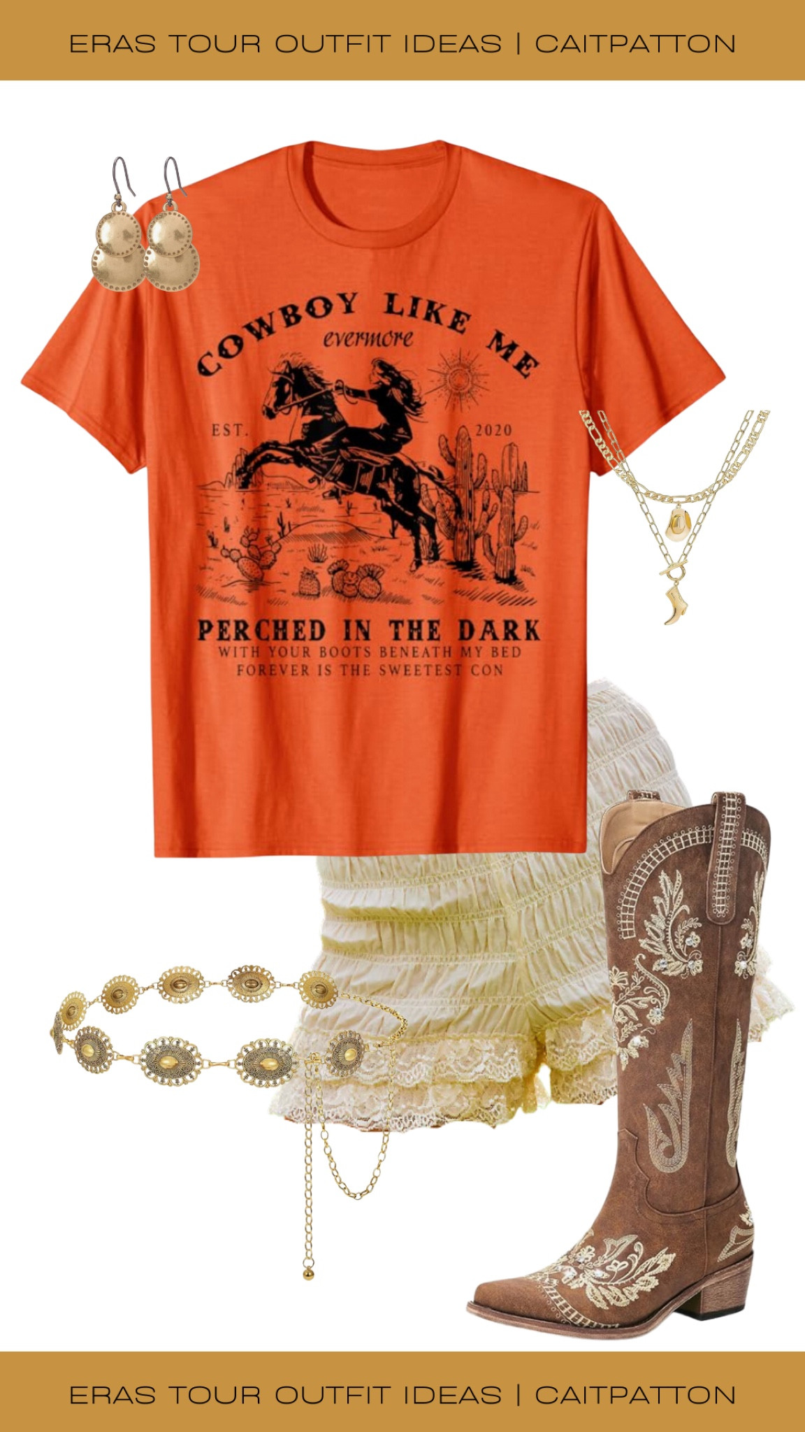 Evermore outfit ideas, evermore outfits, evermore era outfits, eras tour outfit ideas, eras tour outfits, Taylor swift evermore, Taylor swift eras tour, Taylor swift outfits, Taylor swift outfit, evermore album, western outfit, cowgirl outfit; ruffle shorts, ruffle bloomers, bloomer shorts, cowboy like me outfit, cowboy like me tee, cowboy like me t shirt, cowboy boots, western belt, western earrings, cowgirl boots, cowgirl necklaces  

#LTKParties #LTKShoeCrush #LTKFindsUnder100
