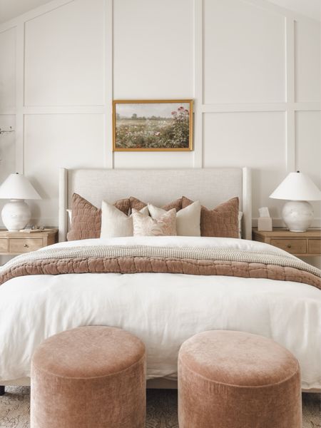 Primary bedroom refresh with pops of pink, creamy whites, neutral wood tones for a cozy spring refresh! These rosewood ottomans give the perfect pop of color and statement in my bedroom 

Bedroom refresh, spring refresh, pops of pink, creamy whites, neutral wood tones, light and bright, neutral home, aesthetic bedroom, ottoman faves, wooden furniture, Pottery Barn style, furniture favorites, lamp favorites, cozy bedding, throw pillow, Pottery Barn style, spring canvas art, cozy quilt, shop the look!

#LTKSeasonal #LTKhome #LTKstyletip
