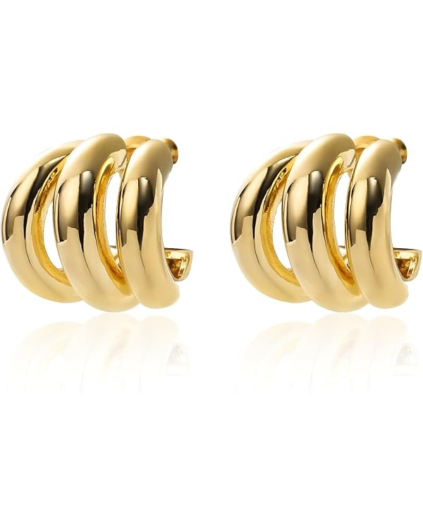 Silver and Gold Triple Hoops Earrings for Women Trendy Two Tone Hoop 18K Chunky Gold Earrings | Amazon (US)