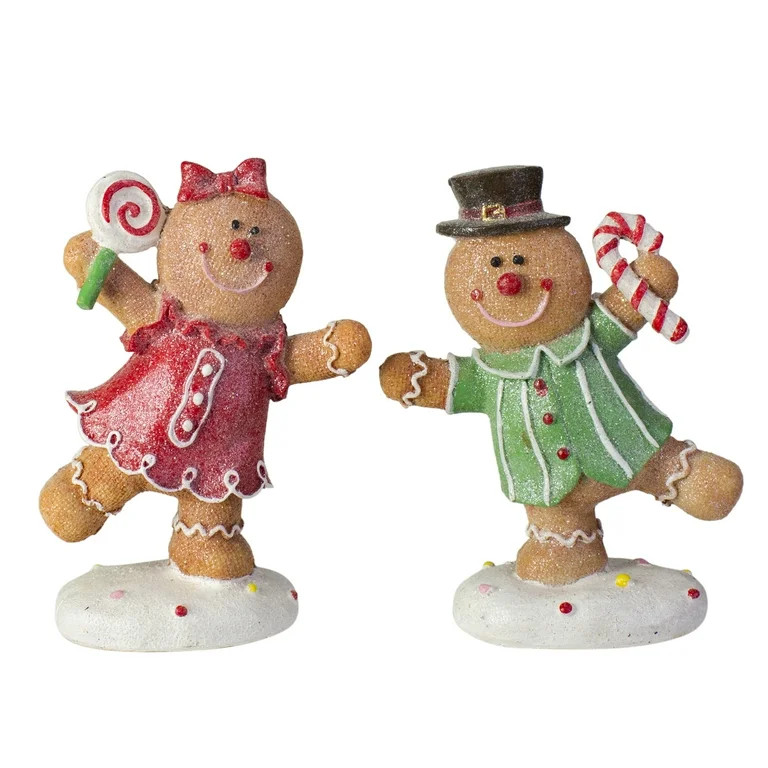 Northlight Set of 2 Glitter Dusted Boy and Girl Gingerbread Kids Tabletop Figures 6" | Walmart (US)