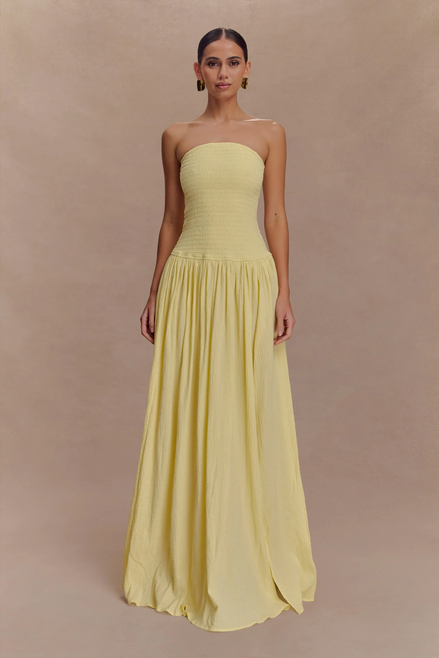 Cotton Shirring Maxi Dress - Lemon | MESHKI US