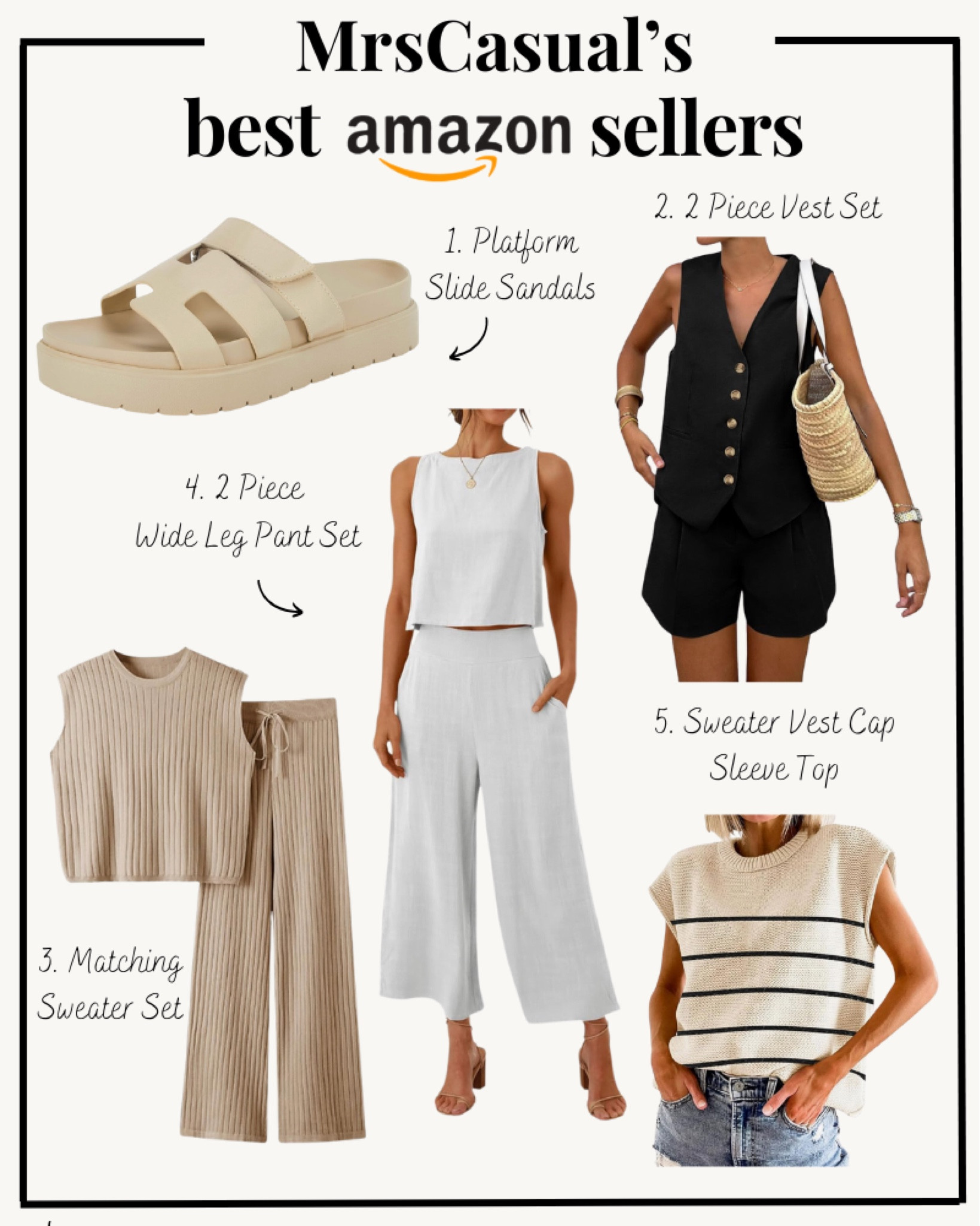 Amazon best sellers / amazon fashion / amazon finds / amazon favorites / platform slide sandals / sweater vest / matching set / sweater set / vacation finds / wide leg pants set

#LTKfindsunder50 #LTKstyletip #LTKfindsunder100