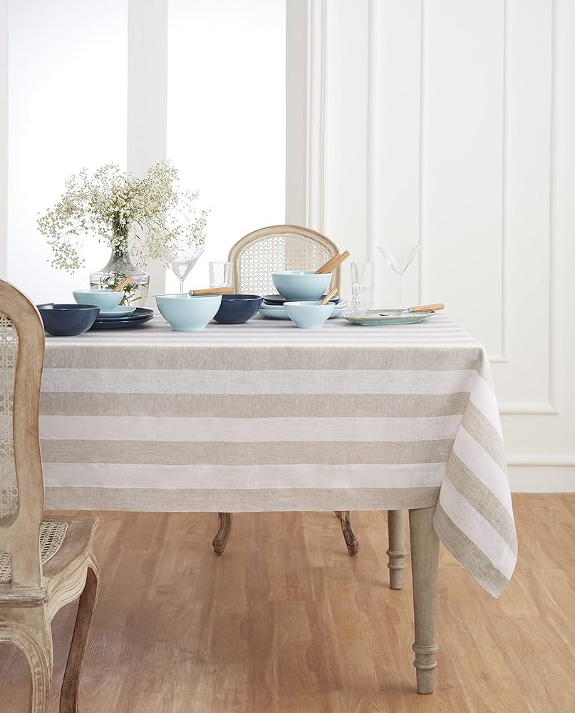 Solino Home Striped Linen Tablecloth – 100% Pure Linen 60 x 108 Inch Tablecloth for Spring, Sum... | Amazon (US)
