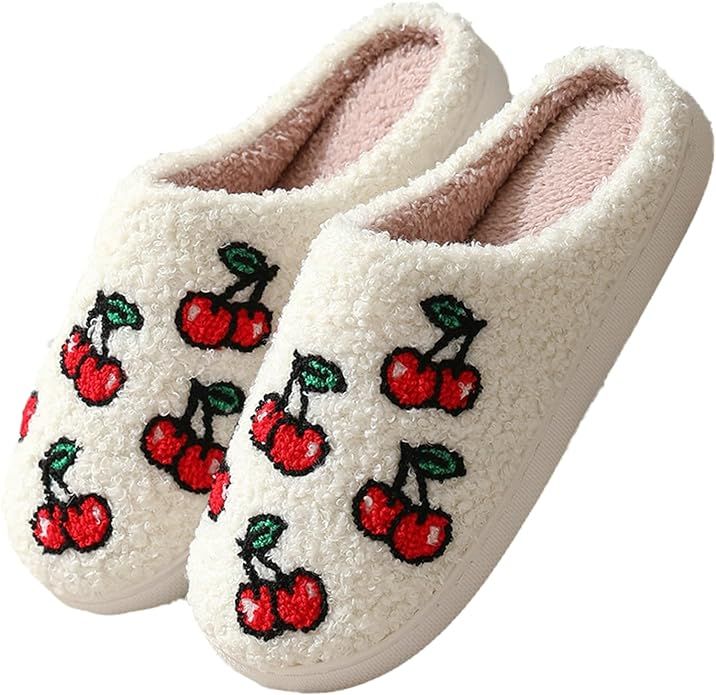 Women Slippers Cute Pattern Big Heart Mushroom Warm Soft Bedroom Shoes Fuzzy Closed Toe Sandals N... | Amazon (US)