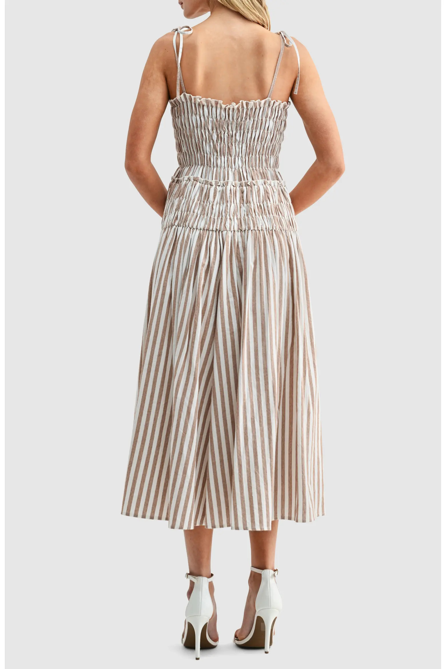 Stripe Tie Strap Smocked Cotton Midi Sundress (Women) | Nordstrom | Nordstrom
