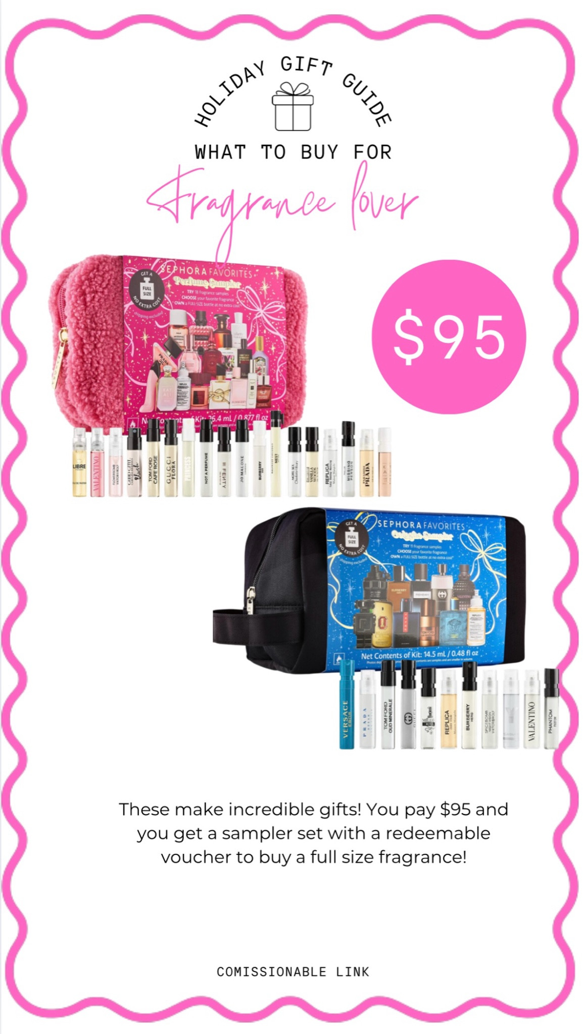 Holiday gift guide for the fragrance lover! These are perfect for that someone special. I love how you get to sample so many and choose your favorite for a full size included in the price!

Gifts for her, fragrance gift, mom gift, girlfriend gift ideas

#LTKSeasonal #LTKHoliday #LTKGiftGuide