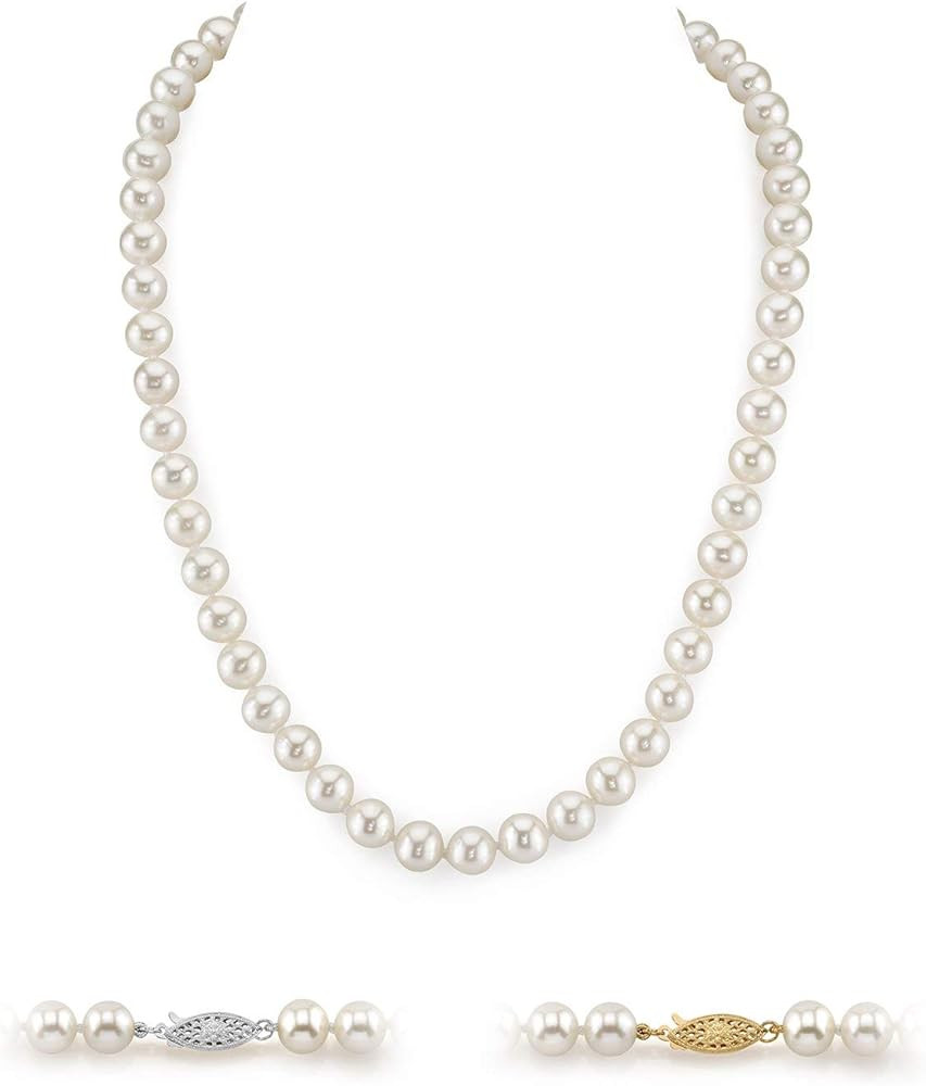 The Pearl Source Real Pearl Necklace for Women with AAA+ Quality Round White Freshwater Genuine C... | Amazon (US)