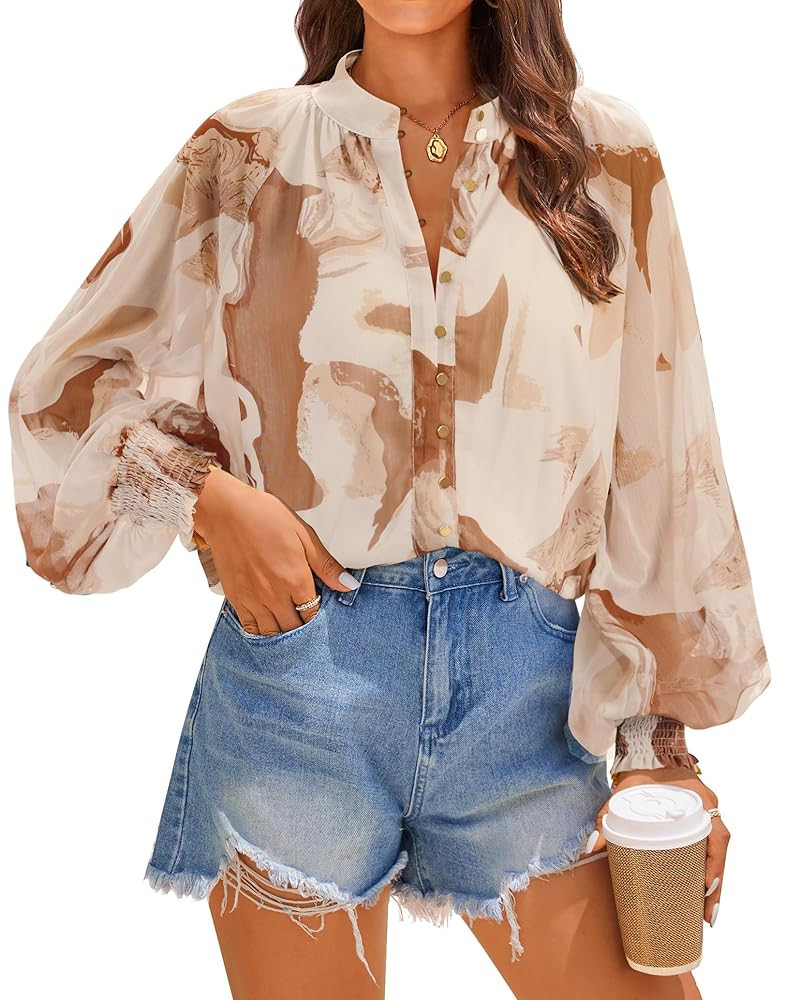 ZESICA Women's Floral Print Blouse 2025 Long Sleeve Button Down Casual Fall Boho Oversized Tops S... | Amazon (US)