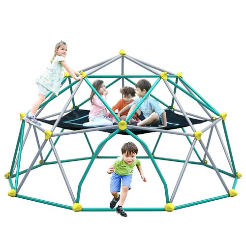 10FT Climbing Dome Tower with Hammock Canopy, Outdoor Geometric Dome Climber for Kids Toys, Jungle Gym Playground Backyard Play Equipment, Geometric Dome Supporting 1000 LBS (10FT Silver) | Amazon (US)