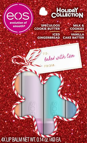 eos Holiday Lip Balm Gift Set- Speculoos Cookie Butter, Milk & Cookies, Iced Gingerbread, Vanilla Cake Batter, Limited-Edition Skincare, 0.14 oz, 4-pack | Amazon (US)