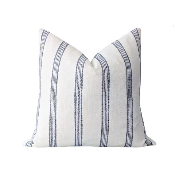 Navy Stripe Pillow Cover, French Stripe Pillow Cover, 18 20 22 24 Linen Throw Pillow, Stripe Pill... | Etsy (US)