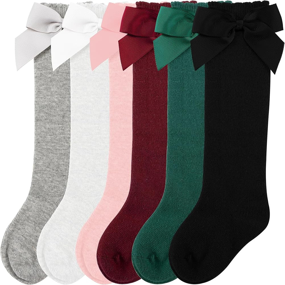 CozyWay Baby Girls Knee High Socks with Bow Long Stockings Infants Toddlers Ruffled Socks School ... | Amazon (US)
