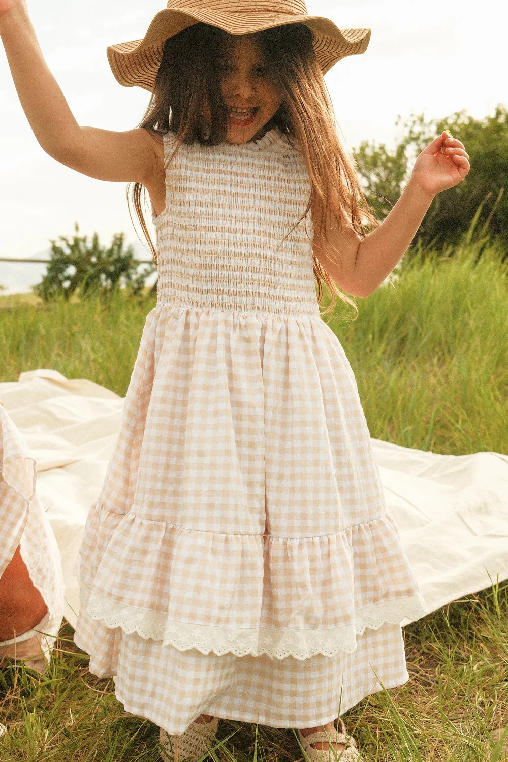 Mini Presley Sleeveless Dress in Cream Gingham | Ivy City Co