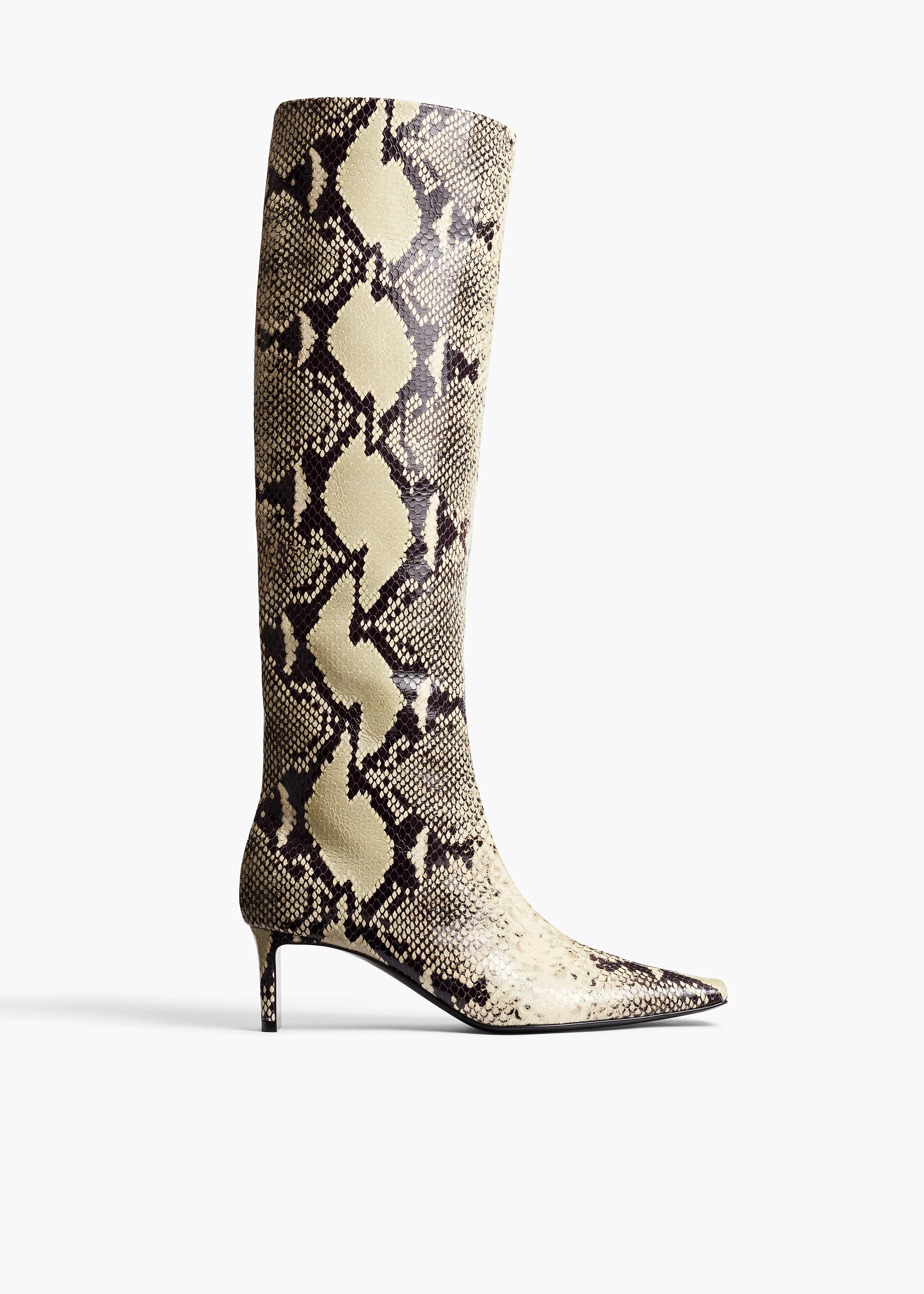 KHAITE - Ona Knee-High Boot In Natural Python-Embossed Leather | Khaite