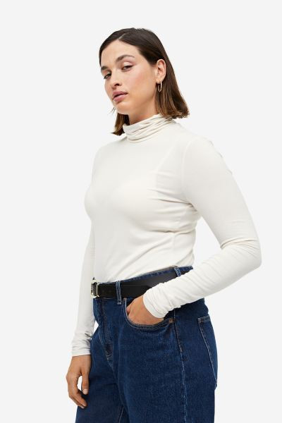 Turtleneck Top - Cream - Ladies | H&M US | H&M (US + CA)