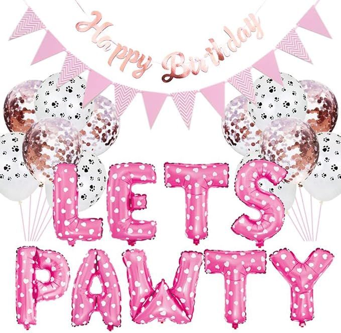 23PCS Pet Party Decoration Kit,Dog Paw Print Balloons Foil Balloons Happy Birthday Banner Lets Pa... | Amazon (US)