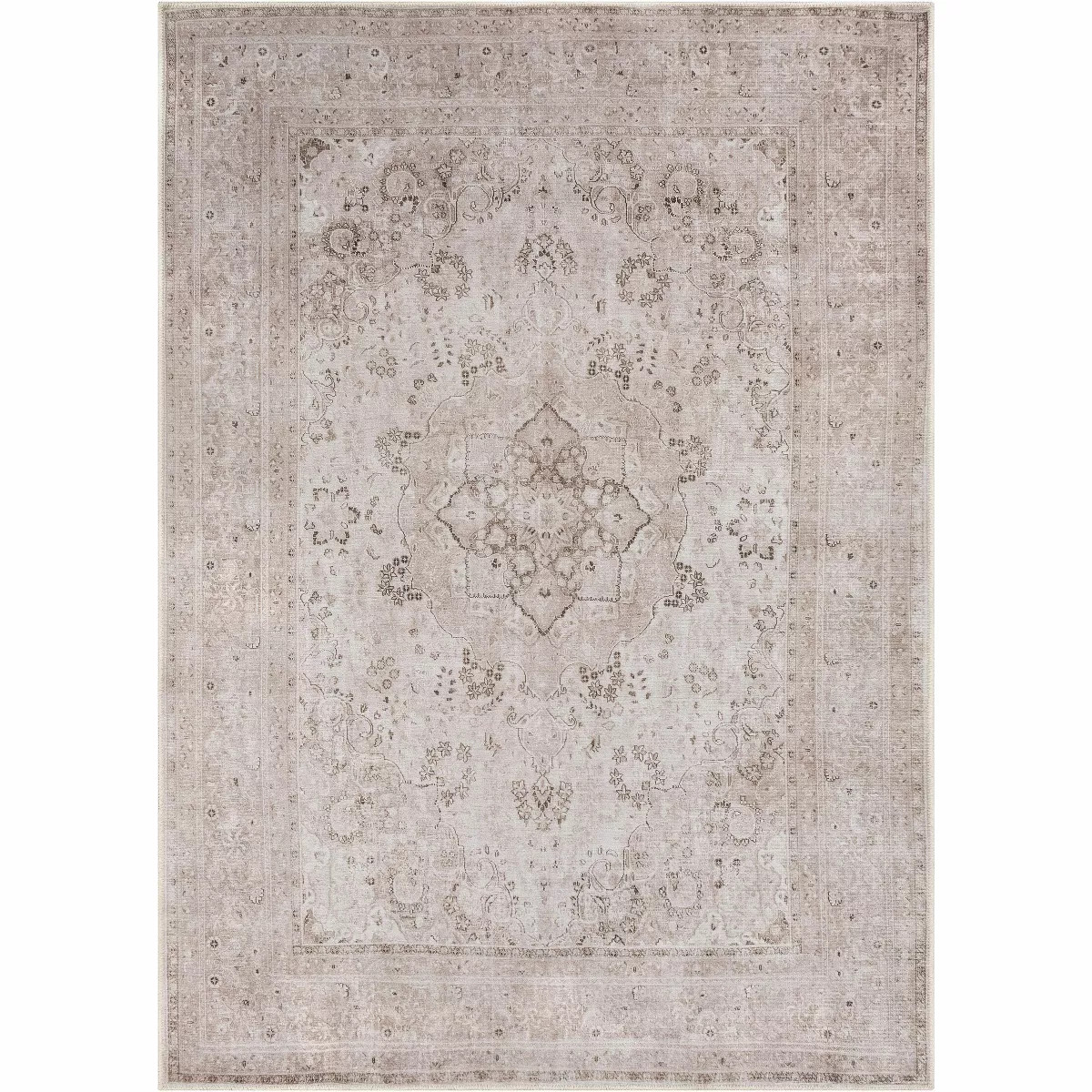 Velour Traditional Medallion Neutral Area Rug - Machine Washable - Vintage Distressed Faded - Boh... | Target