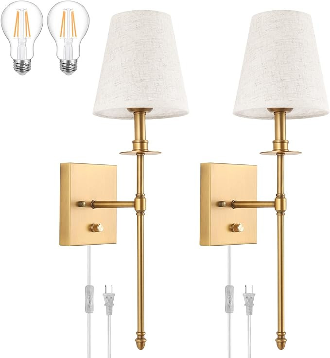 TRLIFE Wall Sconce Plug in, Dimmable Wall Sconce Wall Lights with Plug in Cord and On/Off Dimmer... | Amazon (US)