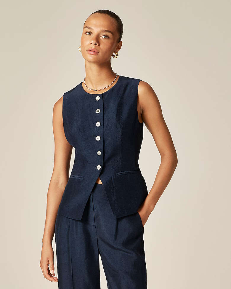 Essential cutaway vest top in textured satin | J. Crew US
