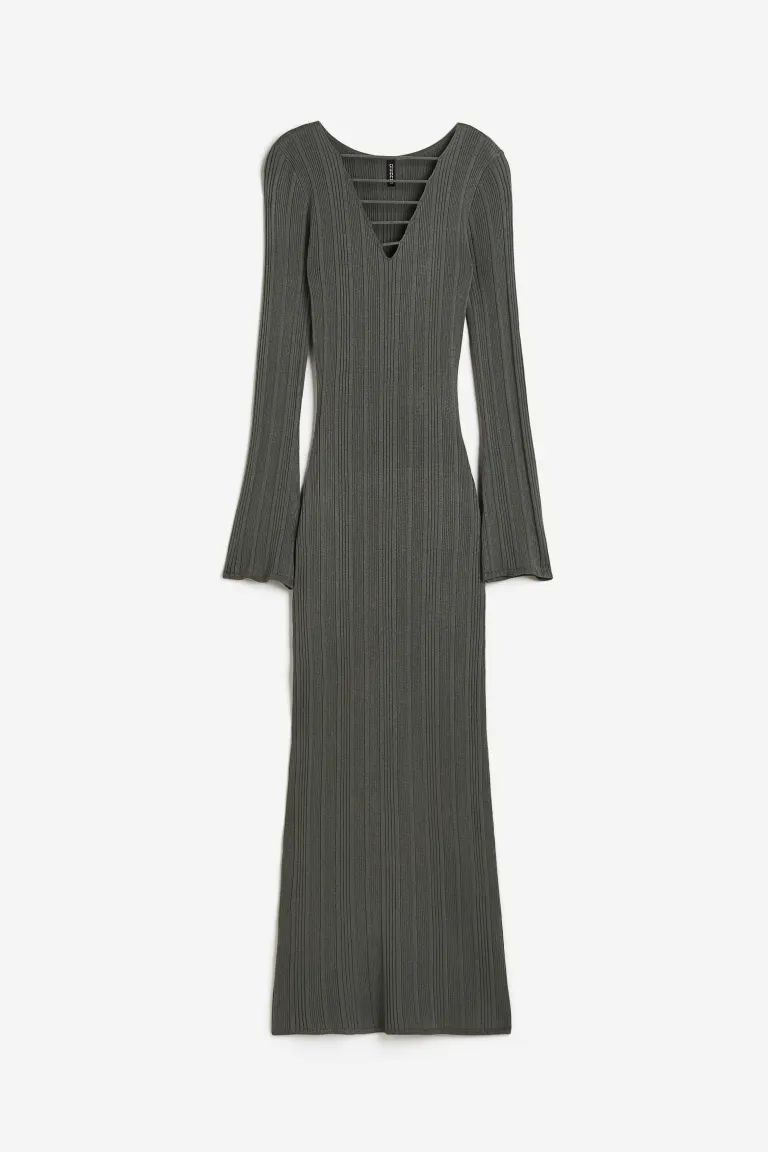 Strap-detail Rib-knit Dress - Dark dusty green - Ladies | H&M US | H&M (US + CA)