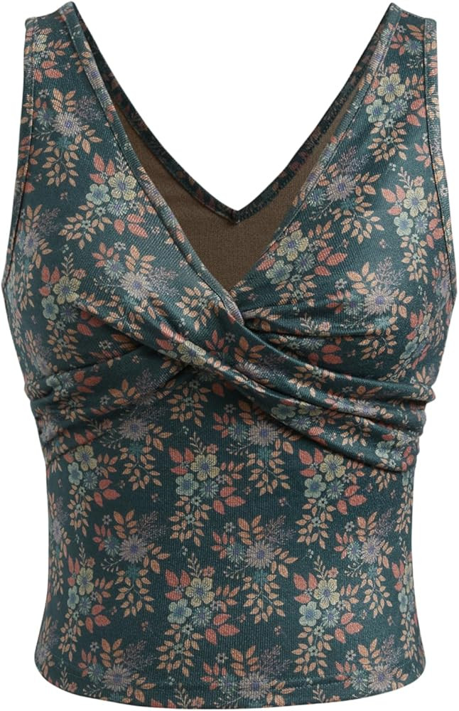 CIDER Jersey V-Neck Floral Twist Crop Top | Amazon (US)