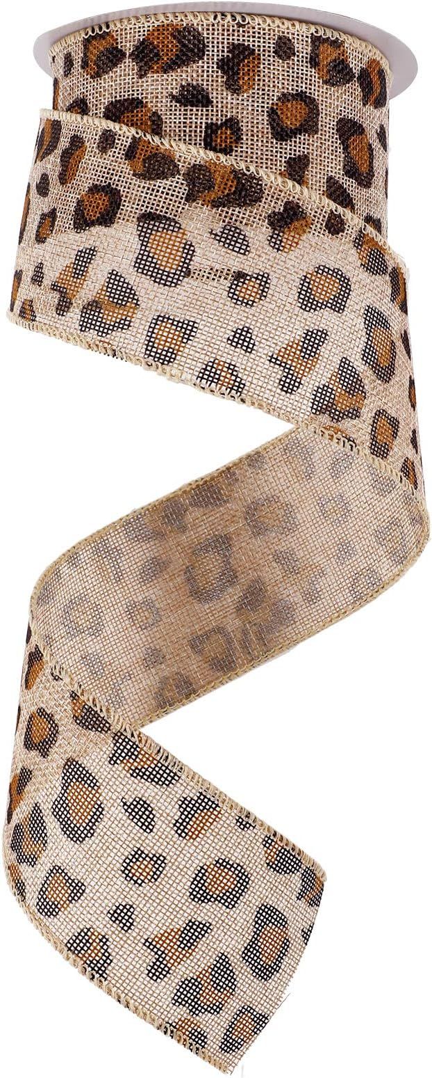 10 Yards x 2.5 Inch Leopard Burlap Wired Edge Ribbon Christmas Natural Burlap Fabric Craft Ribbon... | Amazon (US)