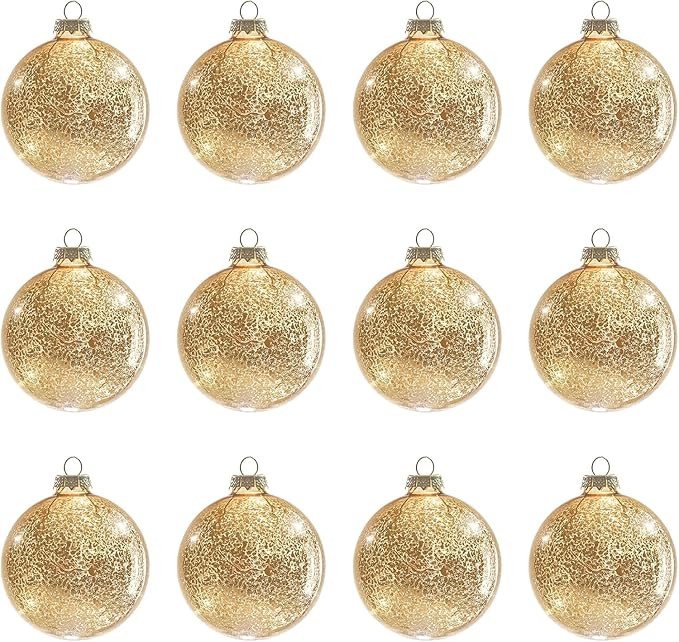 Gold Mercury Glass Ball Christmas Ornaments Set of 12-3.15”Luxurious Xmas Tree Hanging Bulb Dec... | Amazon (US)