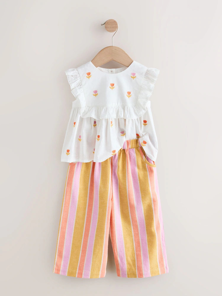 Peach Pink Embroidered Blouse And Trousers Co-ord Set (3mths-8yrs) | Next US
