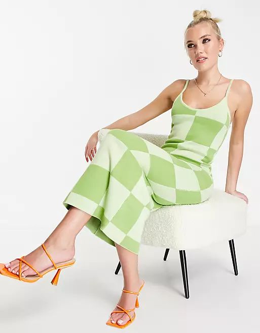 Peppermayo knit maxi dress in green plaid | ASOS (Global)