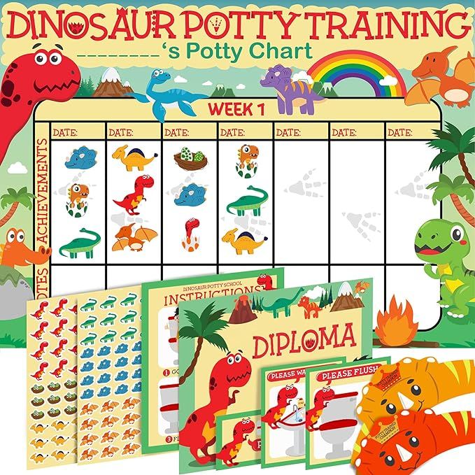 Potty Training Chart for Toddlers, Dinosaur Design Reward Chart - 194 Cool Stickers, 2 Fun Crowns... | Amazon (US)
