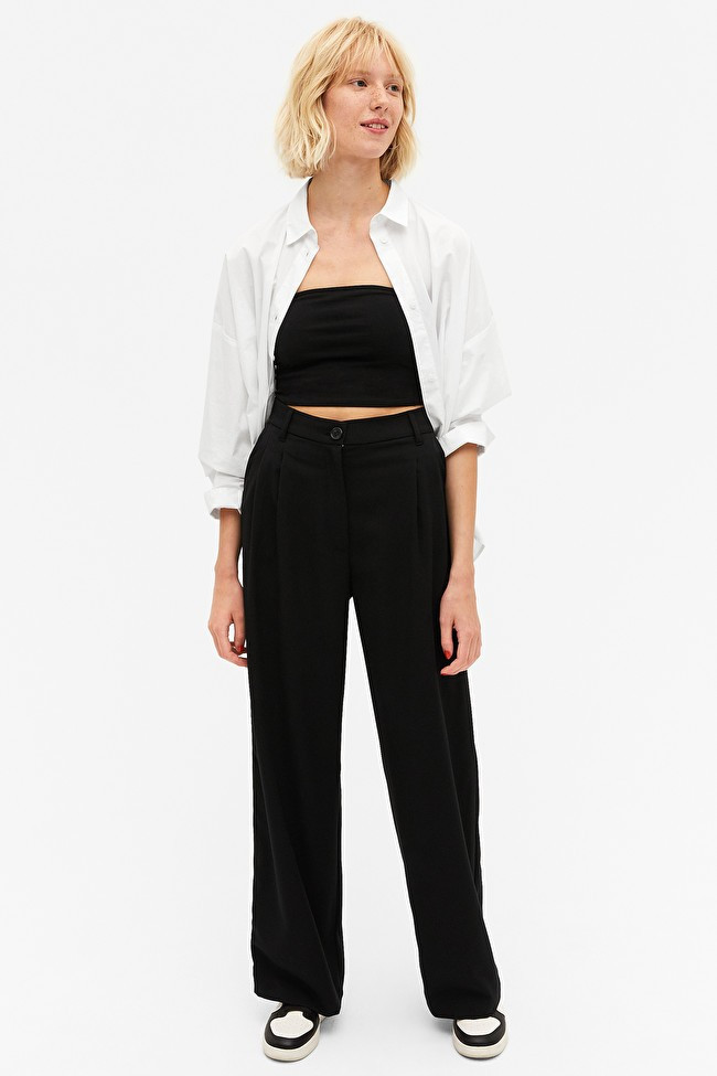 Black wide leg trousers | Monki