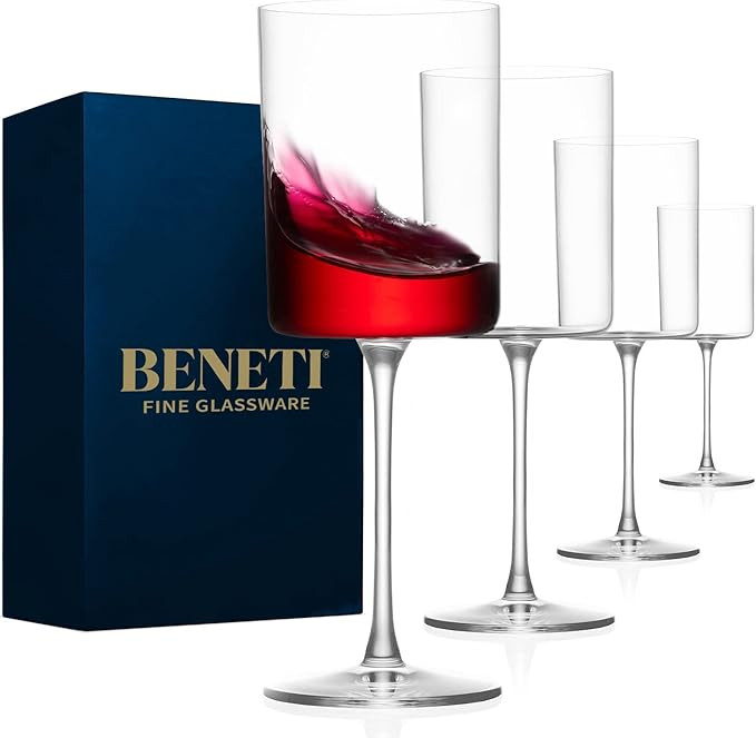 BENETI Large Square Wine Glass Set of 4-17 oz European-Made Hand Blown Glass White Wine Goblets w... | Amazon (US)
