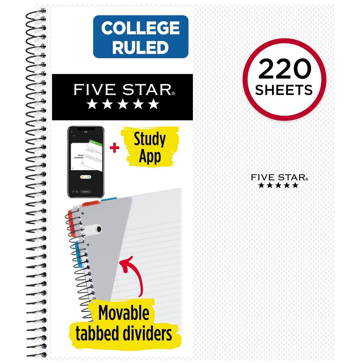 Five Star 220 Sheets College Ruled Notebook Feature Rich White | Target
