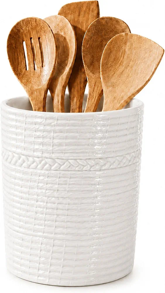 Handcrafted Cooking Utensil Holder, Extra-Large Crock, White | Amazon (US)
