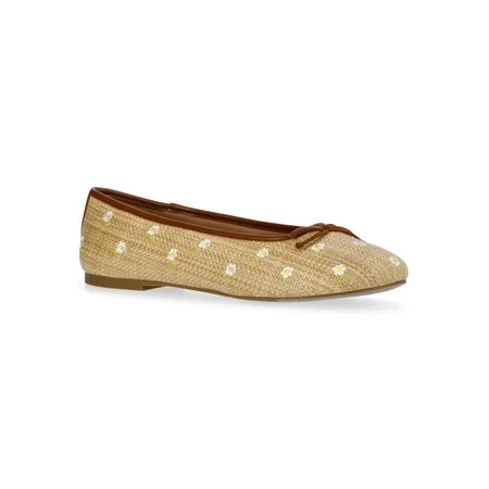 Free Assembly Women's Raffia Daisy Ballet Flats with Bow | Walmart (US)